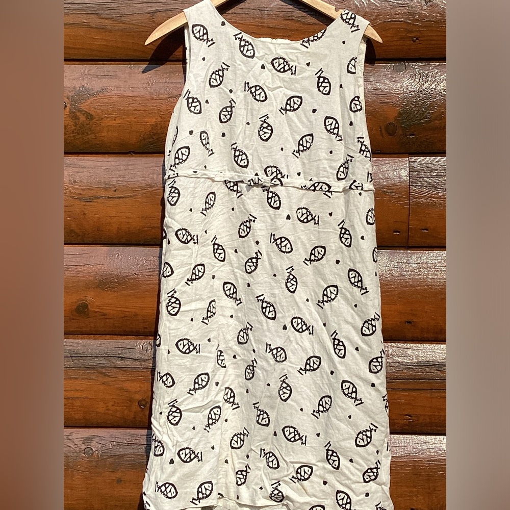 🪶 Vintage Maggie, London Fish Print Dress Black White Sz 6/8 IMO